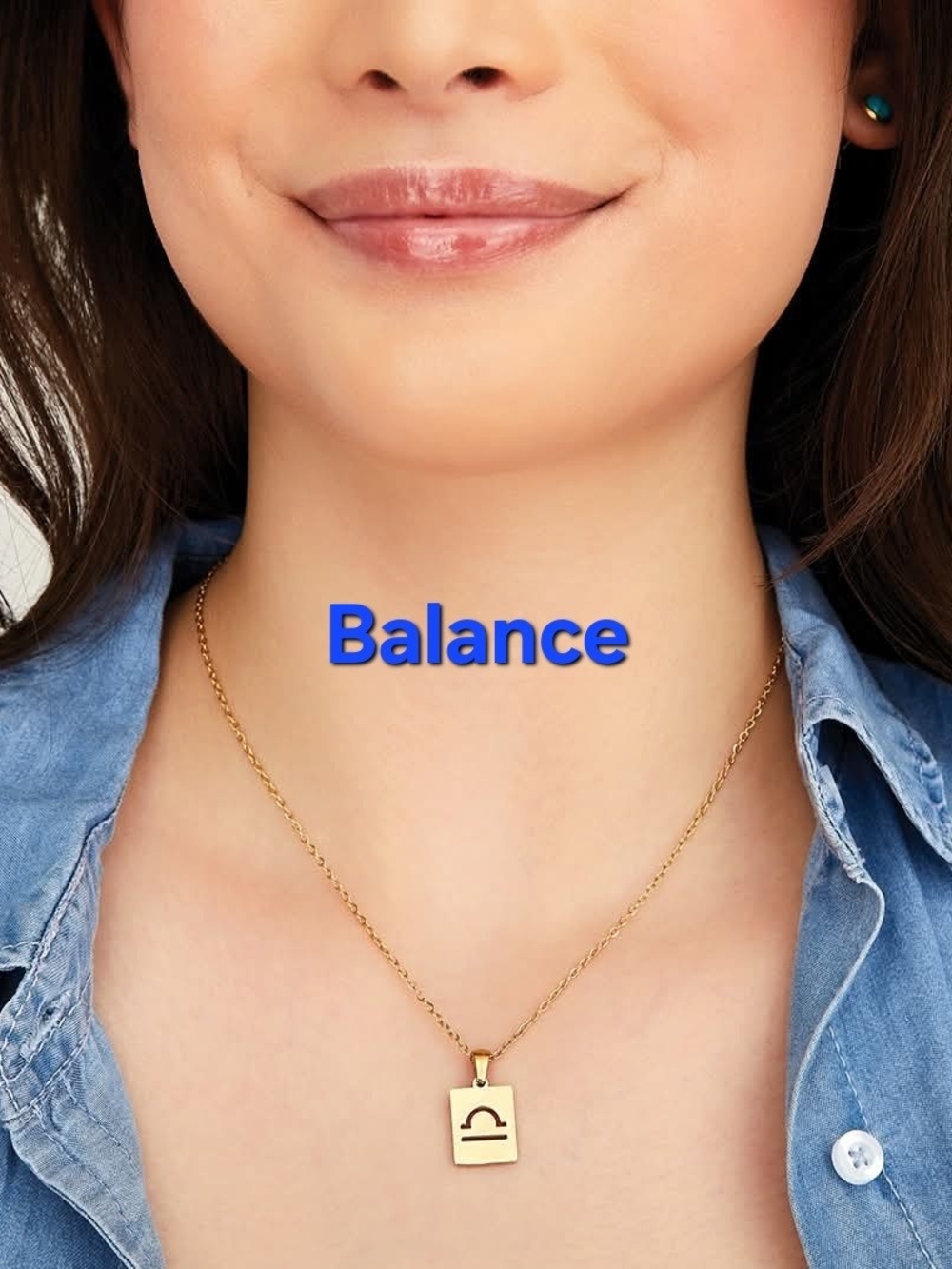 Stainless Steel Gold Libra Balance Pendant Necklace - Women Jewelry